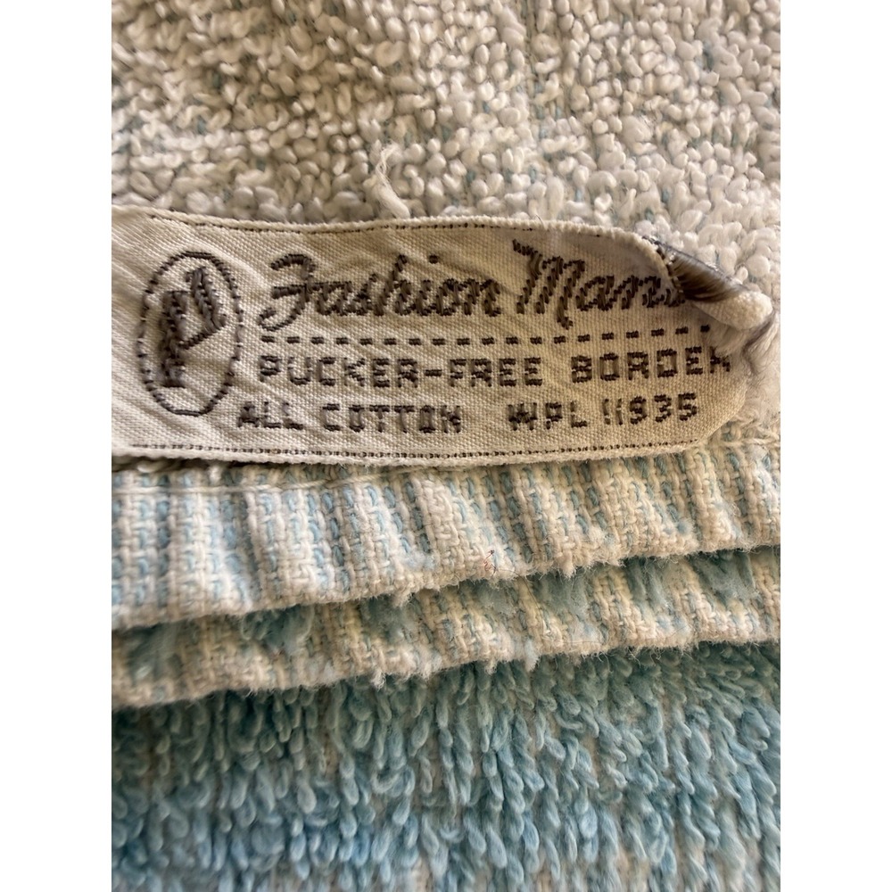 Vintage Fashion Manor Blue White Two Toned Geometric Towel Set 2 Bath 1 Hand MCM - Picture 4 of 4